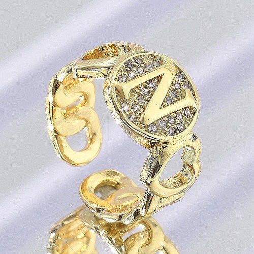 Brass Micro Pave Clear Cubic Zirconia Open Cuff Rings for Women RJEW-K289-02G-N-1