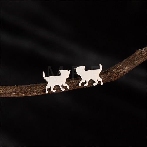 Stainless Steel Cat Shape Stud Earrings PW-WG381B7-02-1