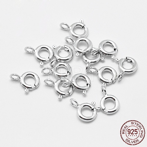 Rhodium Plated 925 Sterling Silver Spring Ring Clasps STER-K167-076D-P-1