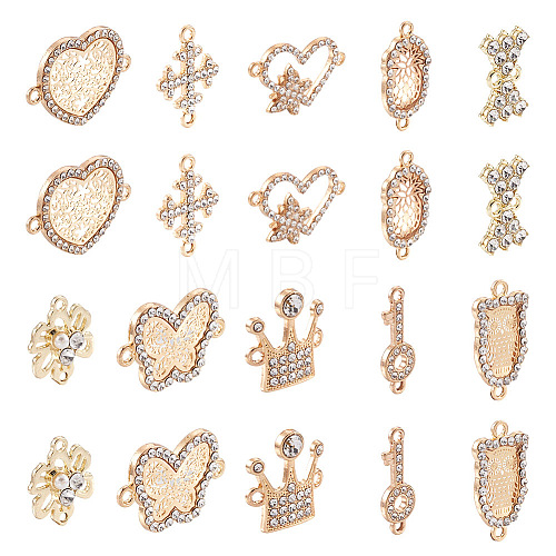 Beadthoven 20Pcs 10 Style Alloy Crystal Rhinestone Links Connectors PALLOY-BT0002-09-1