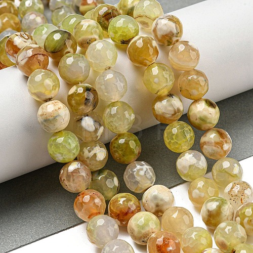 Faceted Natural Fire Crackle Agate Beads Strands G-F447-12mm-H01-1