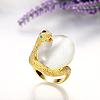 Real 18K Gold Plated Graceful Tin Alloy Cat Eye Animal Finger Rings for Women RJEW-BB01101-7A-4