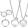2Pcs Alloy Glass Flat Round Pet Fur Keepsake Locket Pendant 304 Stainless Steel Box Chain Necklaces NJEW-PH0001-54B-1