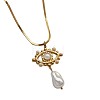 304 Stainless Steel and Imitation Pearl Evil Eye with Teardrop Pendant Necklaces for Women WG4B996-01-2