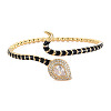 Clear Cubic Zirconia Teardrop Open Cuff Bangle with Enamel BJEW-S141-016A-1