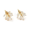 Clear Cubic Zirconia Leaf Stud Earrings KK-D080-19G-1