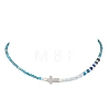 Natural Apatite Faceted Round and Dyed Malaysia Jade & Pearl Beaded Necklaces with Brass Micro Pave Clear Cubic Zirconia Cross NJEW-JN05975-02-2