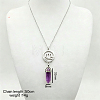 Natural Amethyst Hexagonal Prism Pointed Faceted Bullet and Alloy Lotus Flower Pendant Necklaces for Women VW3662-5-2
