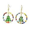 Glass Seed Beaded Ring with Lampwork Christmas Tree Dangle Earrings EJEW-TA00231-2