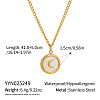 304 Stainless Steel Flat Round with Moon Pendant Necklaces for Women FB1045-2-1