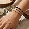 3Pcs 3 Styles Natural Golden Sheen Obsidian & Brass Round Beads Adjustable Bracelets & Brass Round Beads Stretch Braclets for Women TQ6408-2-1