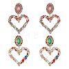 2 Pairs 2 Colors Rhinestone Hollow Out Heart Dangle Stud Earrings EJEW-FI0001-13-1