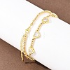 Brass Pave Clear Cubic Zirconia Heart Round Beaded Bib Necklaces for Women NJEW-F364-05G-3