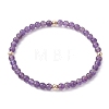 5Pcs 5 Style Natural Amethyst & Brass Beaded Stretch Bracelets Set for Women BJEW-JB09663-01-3