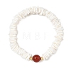 Natural Sea Shell Square Heishi Beads and Round Gemstone Beaded Stretch Bracelets BJEW-JB14476-3