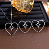 Heart with Star Brass Micro Pave Clear Cubic Zirconia Stud Earrings & Pendant Necklaces Sets for Women WGBADA3-01-1