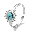 304 Stainless Steel Synthetic Turquoise Cuff Rings G-Z056-01P-03-1