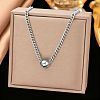 304 Stainless Steel Round Pendant Curb Chain Necklaces for Women WG924E6-03-1