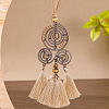 Boho Alloy Spiral and Cotton Tassel Pendant Faux Suede Cord Necklaces WG291DA-01-3