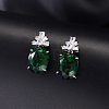 Brass Pave Cubic Zirconia Oval with Flower Stud Dangle Earrings for Women OA6190-1-1