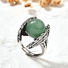 Natural Green Aventurine Wings Adjustable Rings RJEW-K241-04AS-12-3