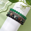 4Pcs Constellation 8mm Round Natural Gray Agate & Green Aventurine & Indian Agate & Black Onyx(Dyed & Heated) Beaded Stretch Bracelets for Women BJEW-JB10632-3