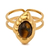 Oval Natural Tiger Eye Finger Rings RJEW-Q822-18G-01-2