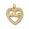 Heart with Word Love Rack Plating Brass Micro Pave Clear Cubic Zirconia Pendants KK-K377-57G-1