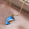 Vintage Stainless Steel Enamel Ocean Dolphin Pendant Necklaces for Women ZX7053-2