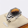 316L Surgical Stainless Steel and Natural Tiger Eye Finger Rings for Men FS-WG3E90C-38-1