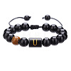 Natural Black Agate & Tiger Eye Round Beaded Adjustable Bracelets HL8029-21-1