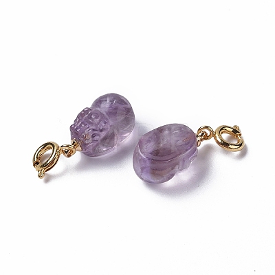 Natural Amethyst Pi Yao Spring Ring Clasp Charms HJEW-P014-08G-1