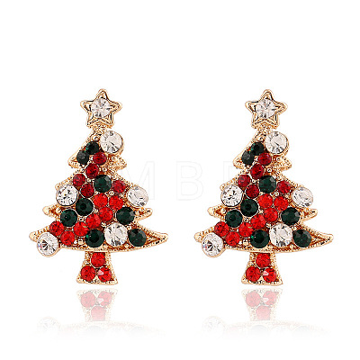 Christmas Tree Alloy Rhinestone Stud Earrings WG792CD-01-1