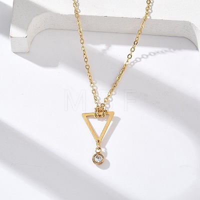 304 Stainless Steel Crystal Rhinestone Geometric Pendant Cable Chain Necklaces NJEW-Z073-01G-02-1