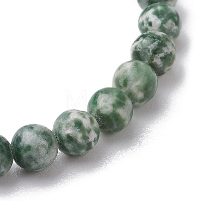 Natural Green Spot Jasper Round Beaded Stretch Bracelets for Women Men BJEW-JB11369-1