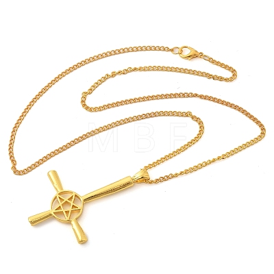 Upside Down Cross & Star Alloy Pendant Pendant Twisted Chain Necklaces for Women NJEW-NH0001-03G-1