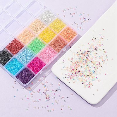 182G 14 Colors Transparent Glass Seed Beads SEED-YW0002-44-1