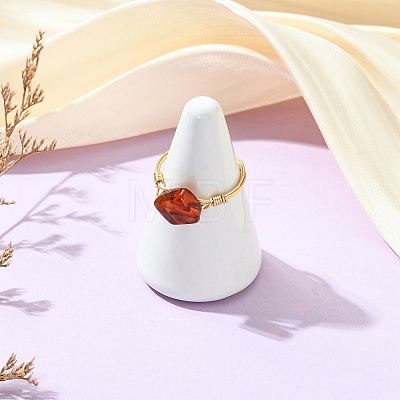 Copper Wired Natural Amber Finger Rings for Women RJEW-JR01053-1