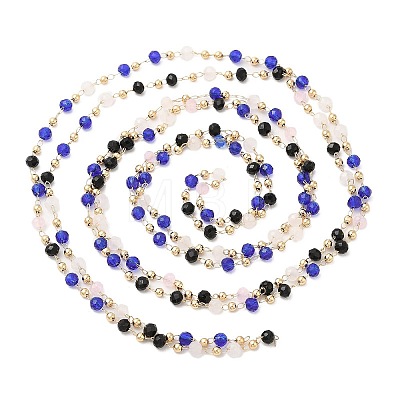 Faceted Rondelle Glass & Round 304 Stainless Steel Beaded Chains CHS-G026-01KCG-02-1