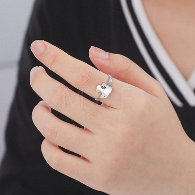 Non-Tarnish Kittens and Puppies 304 Stainless Steel Cuff Ring for Women LS-RJEW-B035-09P-1