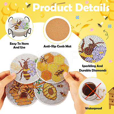 DIY Bees Theme Diamond Painting Acrylic Cup Mat Kits DIY-TAC0012-72-1