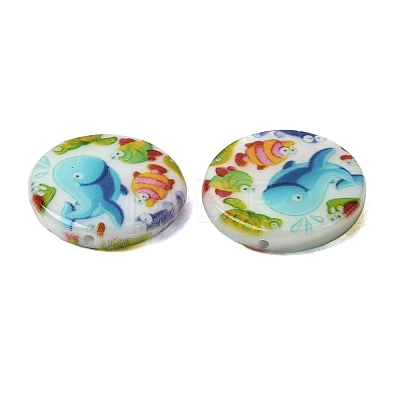 Ocean Printed Natural Freshwater Shell Flat Round Beads SHEL-A006-13K-1