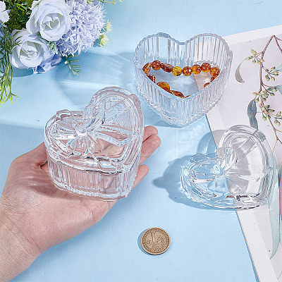 Heart-Shaped Glass Storage Box with Bow DJEW-WH0039-187-1