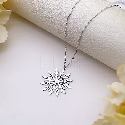 Christmas 304 Stainless Steel Snowflake Pendant Necklaces FS-WG2B4AB-01-1