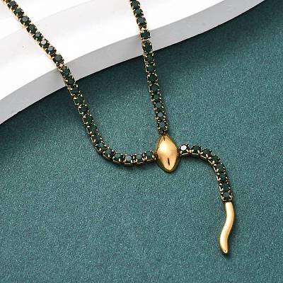 304 Stainless Steel Emerald Rhinestone Cup Chain Snake Tennis Necklaces for Women NJEW-A051-02G-1