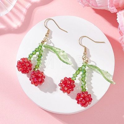 Cherry Glass Seed Beads & Acrylic Dangle Earrings EJEW-MZ00699-02-1