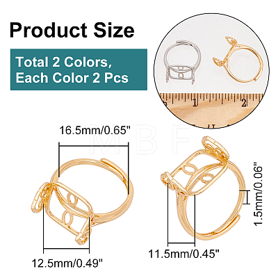   4Pcs 2 Colors Adjustable Brass Ring Components KK-PH0005-29-1