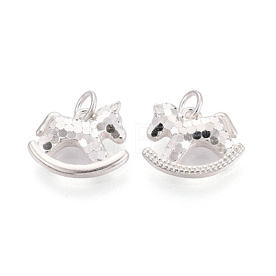 Textured 925 Sterling Silver Rocking Horse Charms STER-T009-09S-1