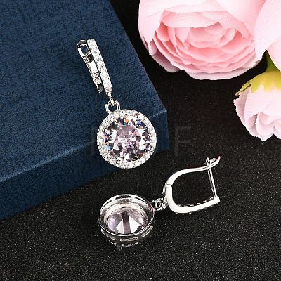 925 Sterling Silver Pave Cubic Zirconia Flat Round Hoop Earrings EJEW-C150-01C-02-1
