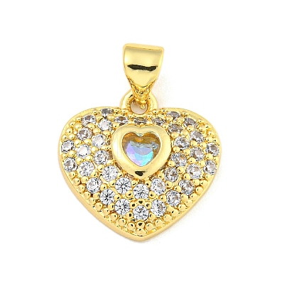 Heart Rack Plating Brass Micro Pave Cubic Zirconia Charms KK-Z053-17G-1